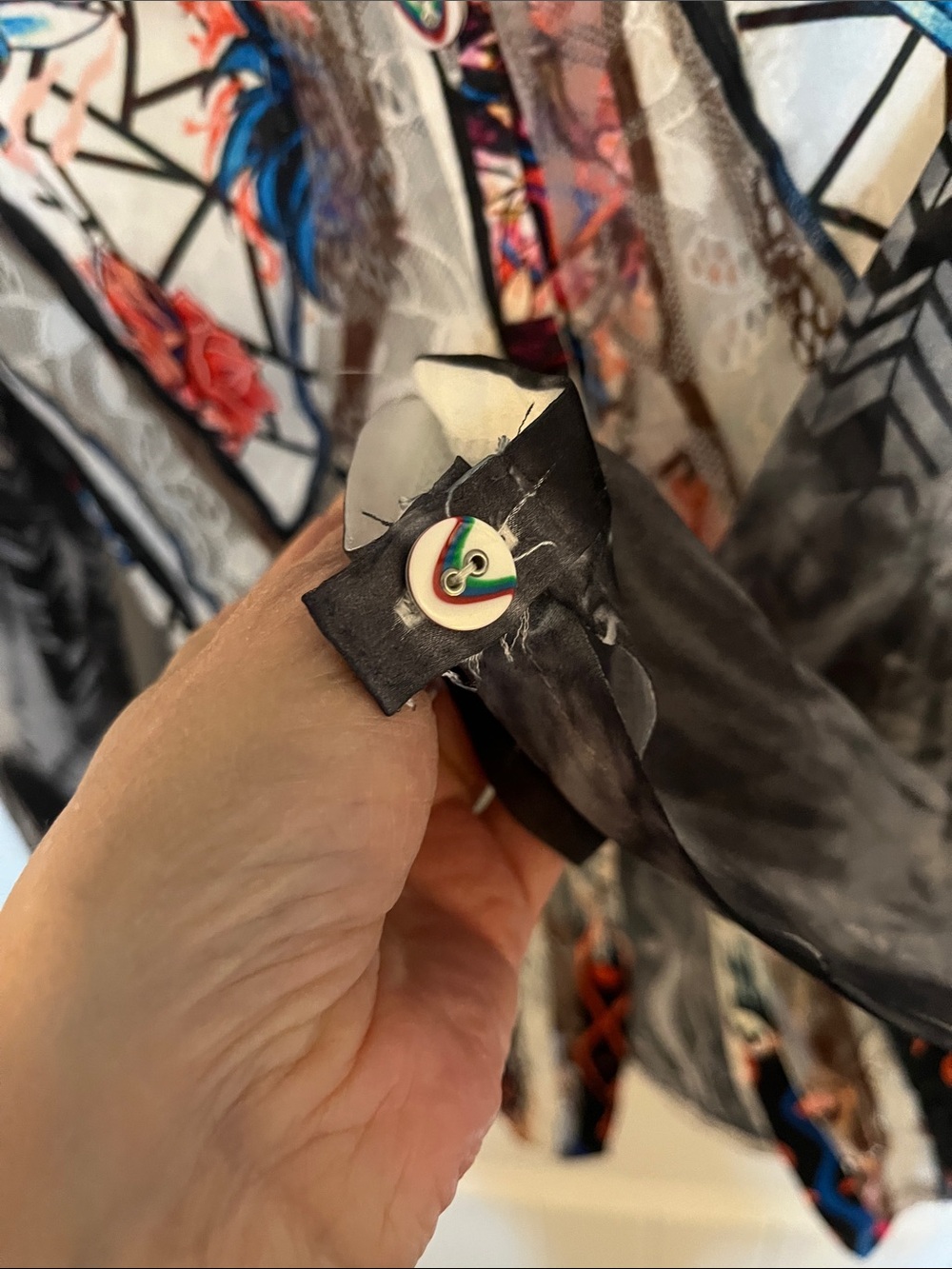 FunSport Printed Sheer Blouse with Multicolor Graphics - Picture 3 of 7